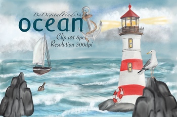 Preview of Lighthouse clipart, nautical clipart, anchor clipart PNG PDF