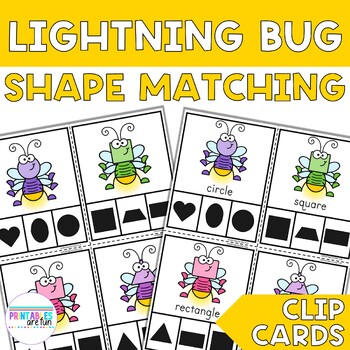 Preview of Lightning Bug 2D Shape Matching Clip Cards | Preschool Math Activity | Insects