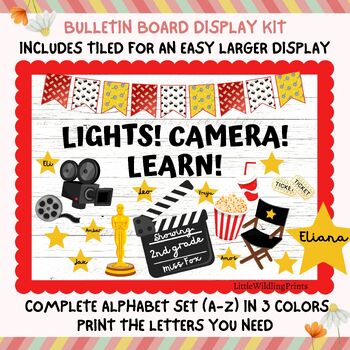 Preview of Lights Camera Back To School Bulletin Board Kit, Theatre Movie Hollywood Drama