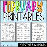 February No-Prep Literacy and Math Printable Worksheets fo