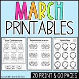 March No-Prep Literacy and Math Printable Worksheets for F