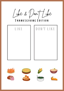 Preview of Like/Don't Like Thanksgiving Activity