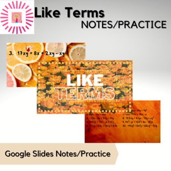 Preview of Like Terms Notes and Practice with Answer KEY - Special Education Algebra