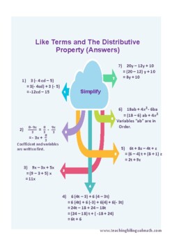 Preview of Like Terms and The Distributive Property (Answers)