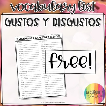 Preview of Likes and Dislikes Spanish Vocab List FREE