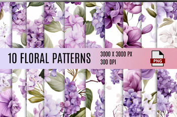 Preview of Lilac Florals Vibrant Digital Pattern Pack, Spring Lilac Flowers Background