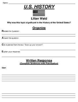 Preview of Lilian Wald R.A.C.E Writing Template