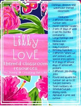 Preview of Lilly Love Pink Theme Classroom Decor Pack