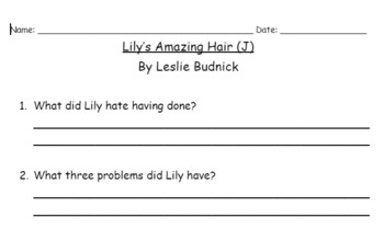 Preview of Lily's Amazing Hair (J) Reading Comprehension