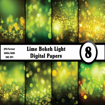 Preview of Lime Bokeh Light Digital Paper Pack - 8 Different Backgrounds Clip Art
