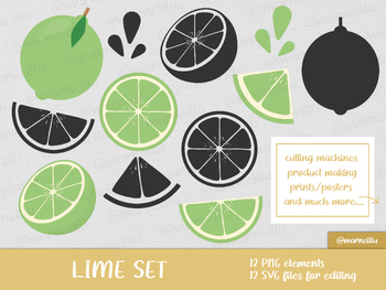 Preview of Lime Fruit SVG Clipart Set - image, printable, png, citrus (Instant Download)