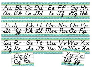 D'nealian Lime and Teal Damask cursive and print giant classroom ...