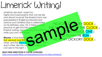 Limerick Poetry Writing Activity Example and Rubric by World Wide