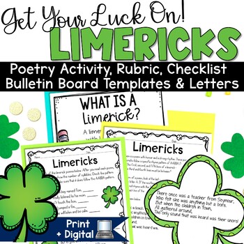 Preview of Limerick Poetry Writing St Patrick's Day Template March Bulletin Board Ideas
