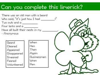 Preview of Limerick Worksheet for St. Patrick's