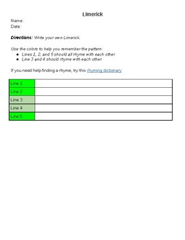 Preview of Limerick Writing Template