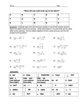 Preview of Limit Joke Worksheet