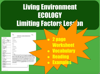Preview of Living Environment - Limiting Factors - Lesson - Worksheet