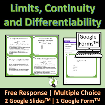 Preview of Limits, Continuity, Differentiability Calculus Task Cards | Google
