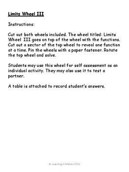 Preview of Calculus Limits Wheel III