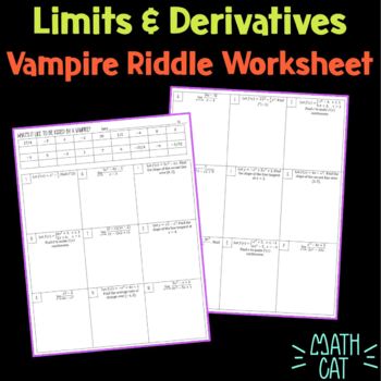 Preview of Limits and Derivatives Vampire Riddle Worksheet