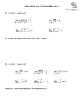 Preview of Limits at Infinity of Rational Functions Discovery Worksheet