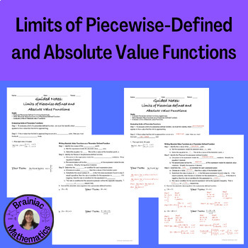 Preview of Limits of Piecewise-defined and Absolute Value Functions Guided Notes