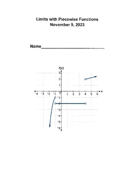 Preview of Limits with Piecewise Functions Quiz