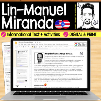 Preview of Lin-Manuel Miranda: Reading Comprehension (Digital & Print)