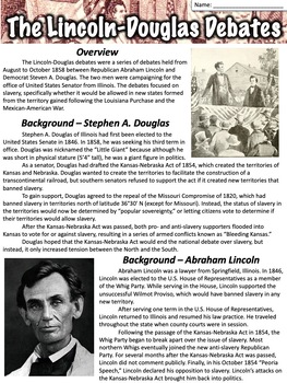 Preview of Lincoln Douglas Debates Worksheet