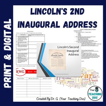 Preview of Lincoln's 2nd Inaugural Address All In One  w/ Questions, Assessments & PPT