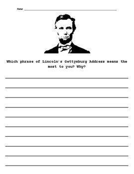 Preview of Lincoln's Gettysburg Address Writing Prompt