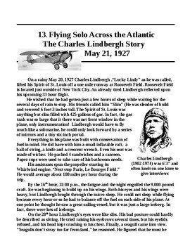 Preview of Flying Solo Across the Atlantic: The Charles Lindergh Story -2 pg literacy w Q's