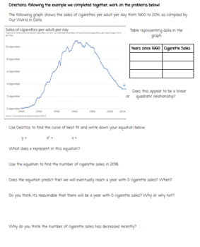 Preview of Line/Curve of Best Fit Algebra 1 Real Life Worksheets