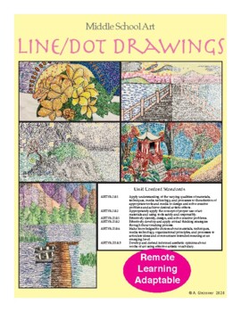 Preview of MS Art - Line/Dot Drawing Intro. Presentation & Unit-Remote Learning Adaptable