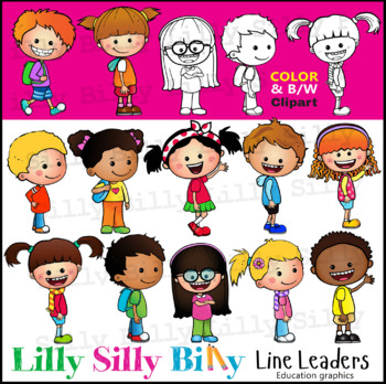 Preview of Line Leaders. Clipart in Color & Black/white. {Lilly Silly Billy}