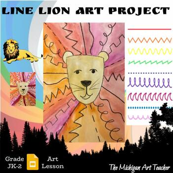 Preview of Line Lion Project - Early Elementary Art Activity - Learning Lines