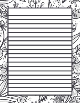 Line Paper Writing FREE -Fancy with Flower Background Black and White   PDF