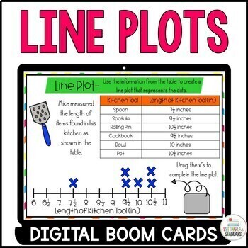 Preview of Line Plots with Fractions 3rd Grade Math Boom Cards 3.MD.B.4