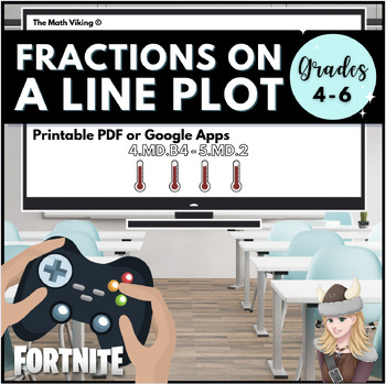 Preview of Line Plot Fractions Video Game Lesson/Distance Learning Project; 4th , 5th, 6th