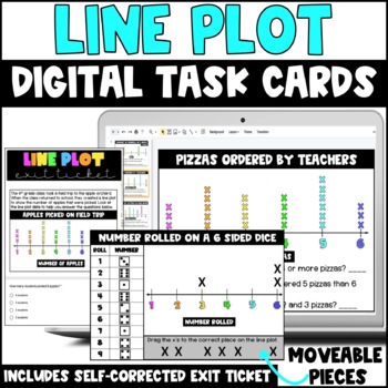 Preview of Line Plot Task Cards | Digital Task Cards | Graphing | Exit Ticket | Quiz