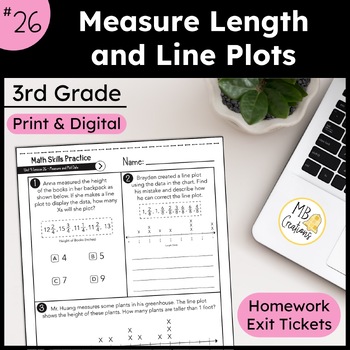 Preview of Line Plots and Measurement Worksheets L26 3rd Grade iReady Math Exit Tickets