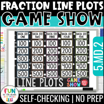 Preview of Line Plots with Fractions Game Show 5th Grade Math Test Prep Review Game 5.MD.2