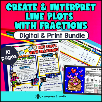 Preview of Line Plots with Fractions Guided Notes & Pixel Art | 5th Grade CCSS