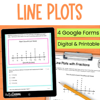 Preview of Line Plots with Fractions Practice, Review and Assessment for Google Forms™ 