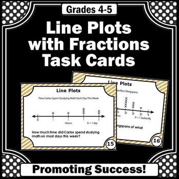 Preview of Line Plots with Fractions Review Task Cards Math Center Games 4.MD.B.4 5.MD.B.2