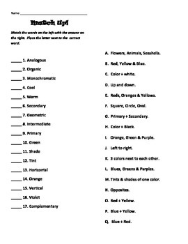 Preview of Line, Shape, Color Theory & Pattern Matching Review Worksheet