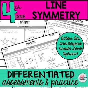 Preview of Line Symmetry Worksheets Tests 4th Grade Geometry 4.G.3 (differentiated)