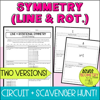 Preview of Line and Rotational Symmetry - Circuit Worksheet and Scavenger Hunt Activity