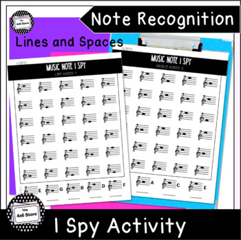 Preview of Line and Space Notes on the Staff Music I Spy Worksheets